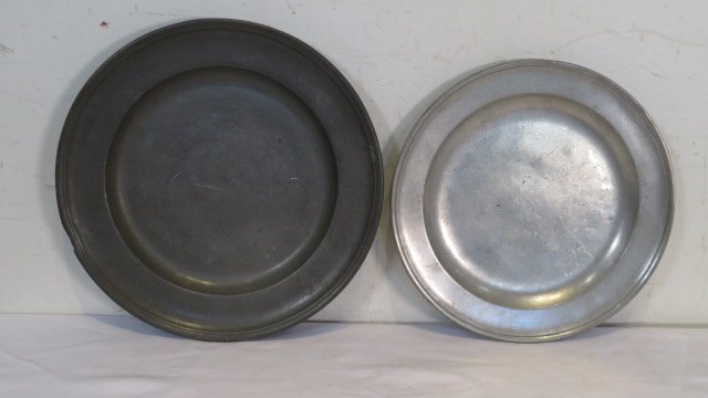2 19th century pewter chargers (1 of 7)