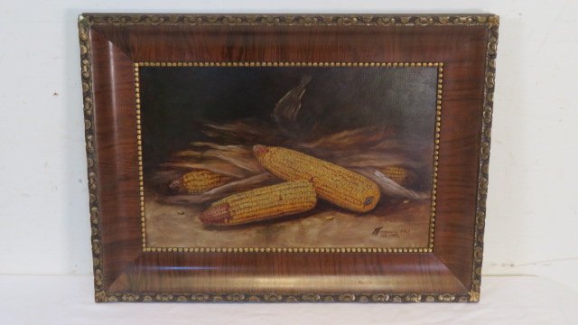 Oil on artist board Alfred Montgomery painting of corn signed and dated 1911 (1 of 6)