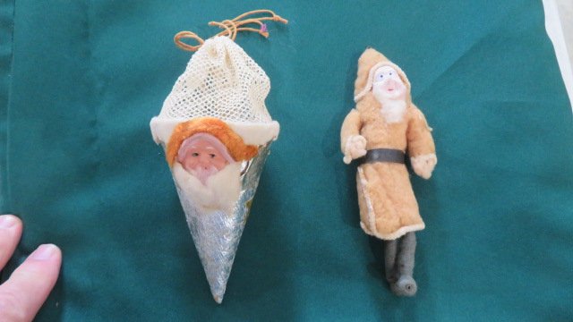 2 Christmas items - Santa cone candy container and spun cotton Santa ornament (1 of 5)