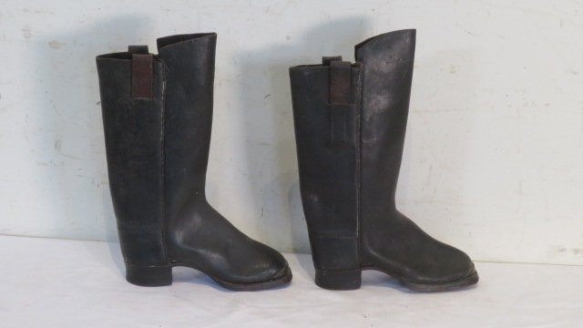 Pair of 19th century boy's leather boots with wood soles: Pair of 19th century boy's leather boots with wood soles, 11"T x 7.5"L