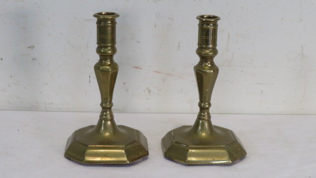 Pair of early brass 7" candlesticks (1 of 4)