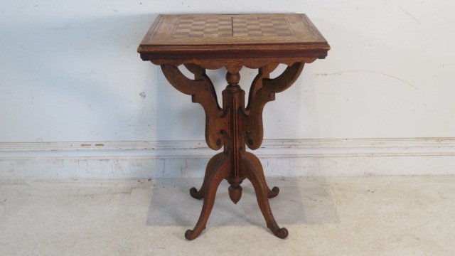 Late 19th century walnut and maple game table (1 of 6)