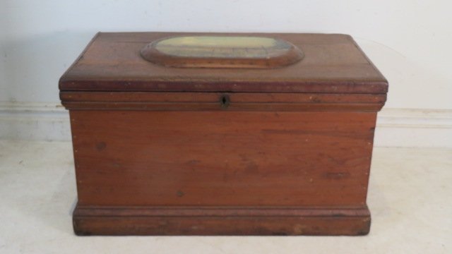 Late 19th century poplar toolbox with signed Joe Whistler painting on lid (1 of 9)