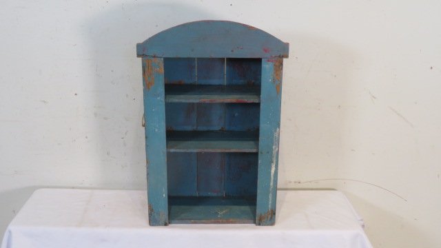 Early 20th century hanging wall cabinet in old blue paint (1 of 4)