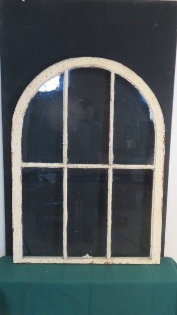 Wood architectural arch top window in old white paint (1 of 4)