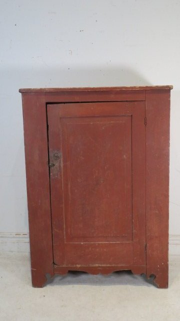 Early 19th century jelly cupboard with single raised panel door in old red paint (1 of 6)