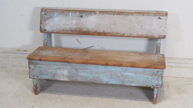 19th century pine Amish child's bench in old eggshell blue (1 of 6)