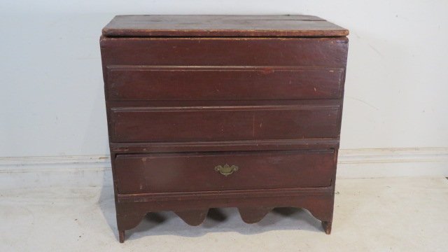 18th century Connecticut 1 dovetailed drawer blanket chest in old red paint (1 of 8)