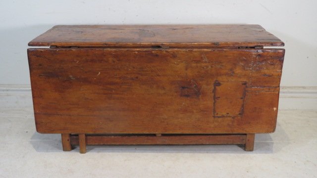 18th century pine stretcher base drop-leaf worktable (1 of 5)