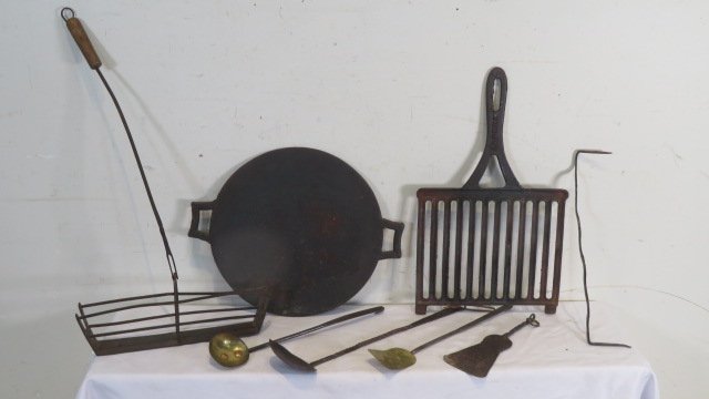 Group of 7 early iron fireplace items (1 of 3)