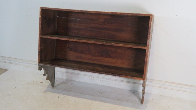 Early 19th century pine hanging shelf in old gray paint (1 of 9)