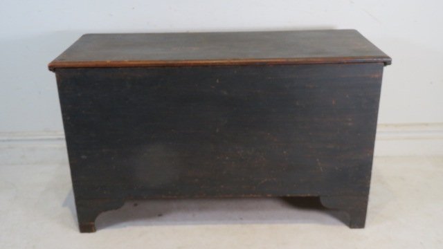 Early 19th century New England pine 6-board blanket chest in old blue/green paint (1 of 6)
