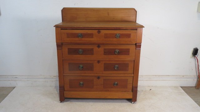 Late 19th century oak 4-drawer chest with walnut trim (1 of 4)