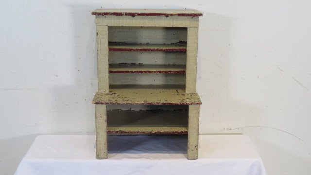 Early 20th century child's open step back cupboard in old paint (1 of 4)