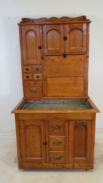 Late 19th early 20th century 2-pc oak dry sink kitchen cabinet (1 of 5)