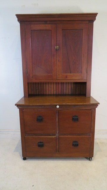 Late 19th early 20th century 2-pc oak and walnut baker's cupboard (1 of 6)