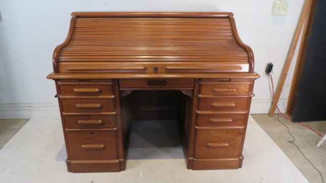Early 20th century walnut 54" S-curve roll top desk (1 of 7)