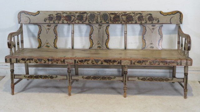 Pa. Ca. 1830-40 paint decorated deacon bench (1 of 12)