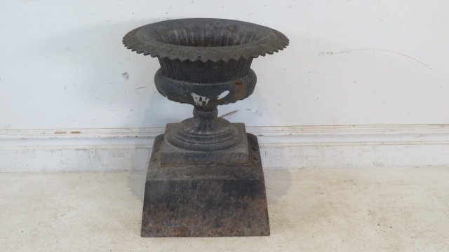 19th century-early 20th century 2 pc cast iron garden urn, black (1 of 5)