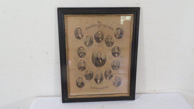 Late 19th century framed print of every Indiana Governor to 1887 (1 of 5)