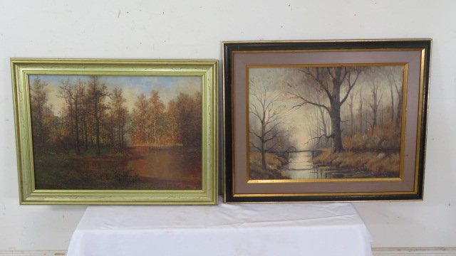 2 O/C paintings of woods with meandering streams (1 of 9)