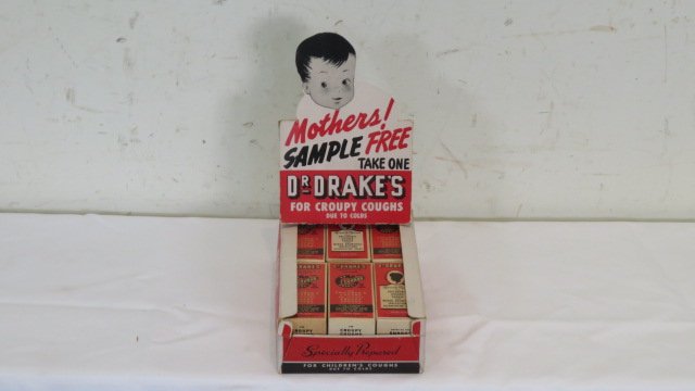 1950's cardboard store display for Dr. Drake's cough syrup (1 of 6)