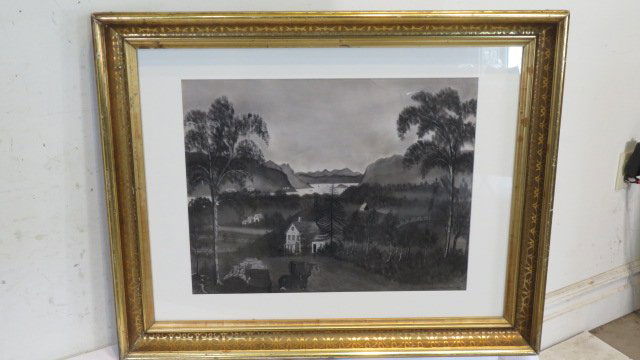 Hudson River Valley school sandpaper painting, unsigned, (1 of 9)
