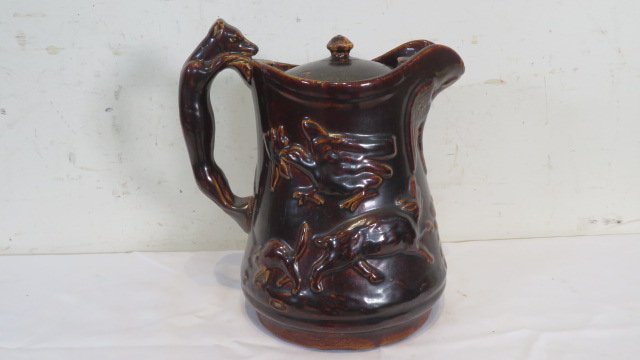 Large yellow ware game pitcher (1 of 9)