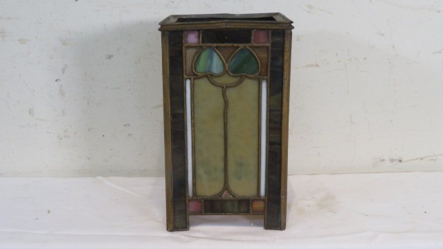 Craftsman leaded glass candle lantern: Craftsman leaded glass candle lantern, made to go over candlestick & candle, 11 1/2" x 6 3/4" x 6 3/4"