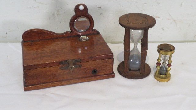 2 hour glasses & unusual box (1 of 3)