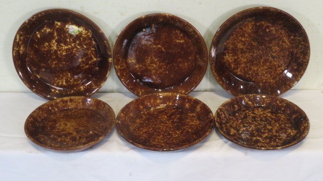 6 yellow ware pie plates with Rockingham glaze (1 of 3)