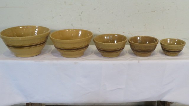 Nest of 5 yellow ware crock bowls (1 of 5)
