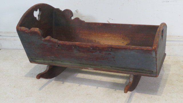 Late 18th century cradle in old blue paint (1 of 6)