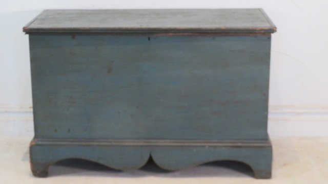 19th century poplar blanket chest in old blue paint (1 of 8)