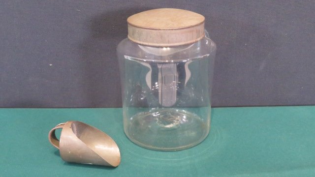 Blown glass canister jar with tin lid and scoop (1 of 5)