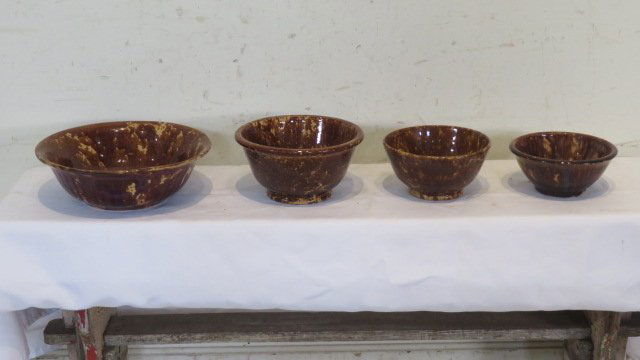 4 yellow ware bowls with Rockingham glaze (1 of 6)