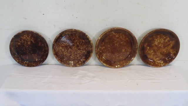4 yellow ware pie plates with Rockingham glaze (1 of 4)