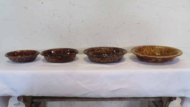4 oval yellow ware bowls with Rockingham glaze (1 of 7)