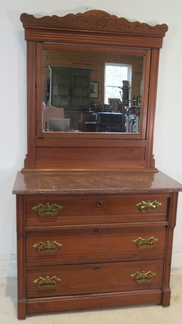 Ca 1880 walnut marble-top dresser with mirror (1 of 5)