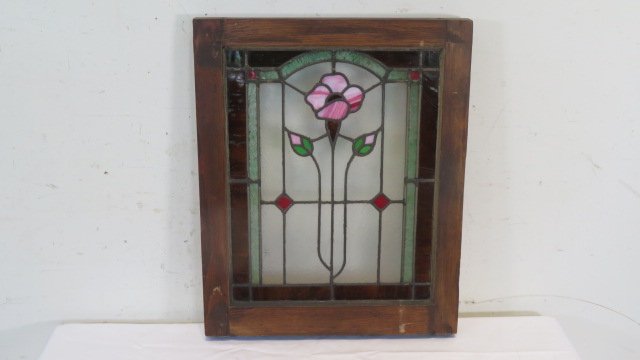Leaded and stained glass window in original sash (1 of 3)