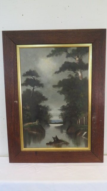 O/C painting of "Riley's Old Swimmin Hole, Greenfield, Ind." (1 of 6)