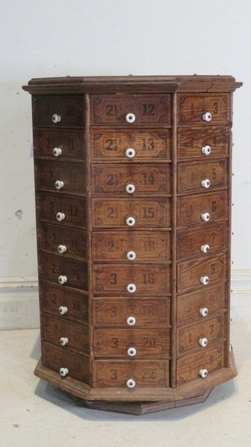 Old Hardware store octagon revolving screw cabinet (1 of 5)