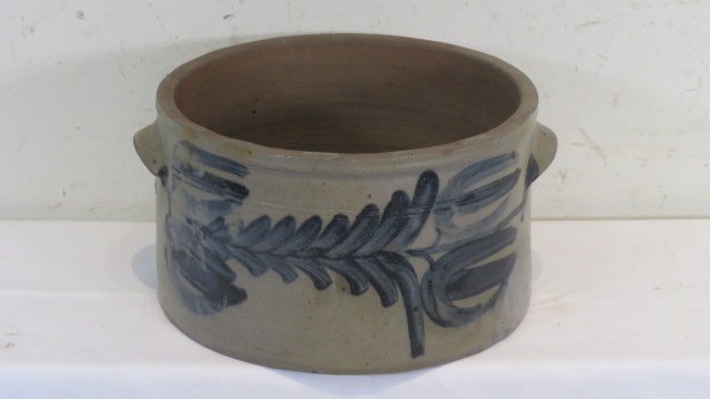 Large early Eastern PA stoneware cake crock with blue decoration (1 of 8)