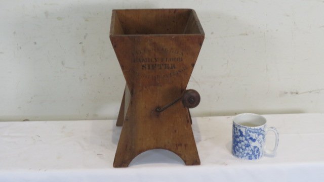 Wooden "Littlefield's Family Flour Sifter, patented June 18th, 1865" (1 of 8)