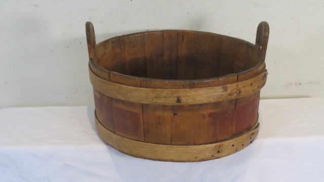 Early double handled wood keeler in old red paint (1 of 5)