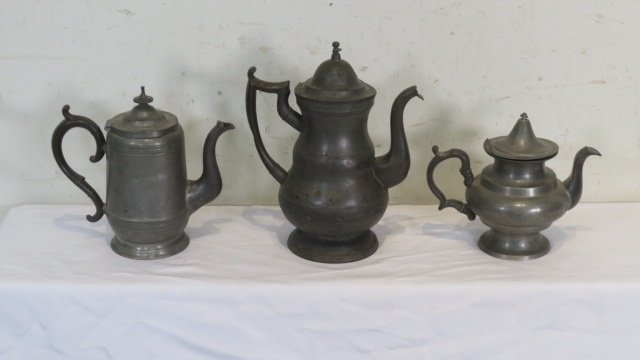 3 pcs of 19th century pewter, coffeepot and 2 teapots (1 of 5)