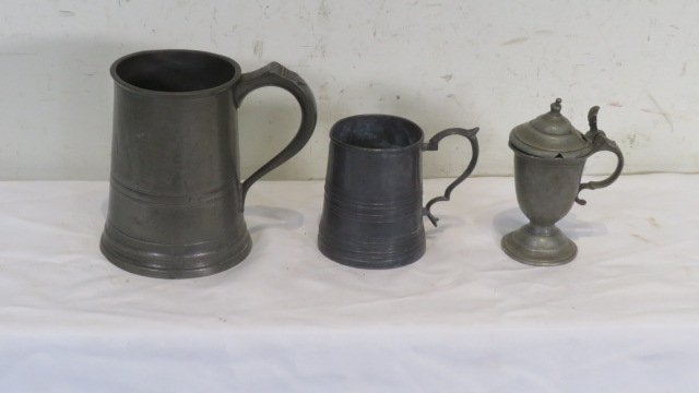 3 pcs of 19th century pewter, 2 mugs and lidded mustard jar (1 of 5)