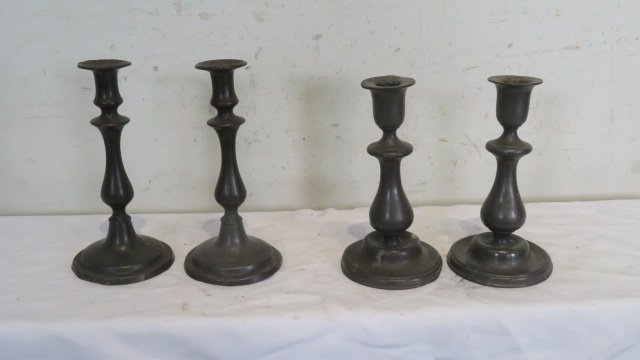 2 pairs of pewter candlesticks (1 of 4)