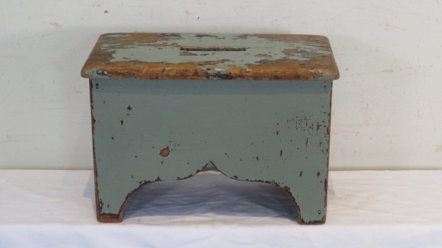 19th century pine step stool in old light green paint (1 of 5)