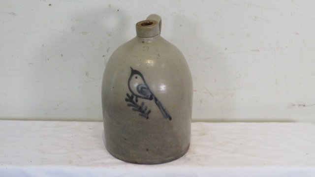 2-gal stoneware jug with bird on a branch decoration (1 of 6)